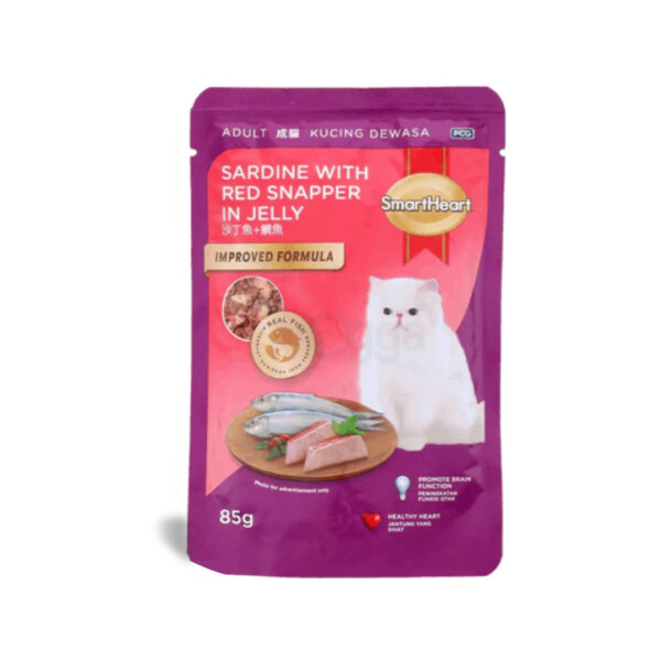 SmartHeart Cat Sardine with Rice Snapper in Jelly Pouch 85g